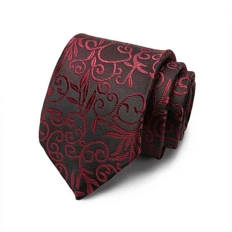 Black and Red Paisley Design Silk Tie