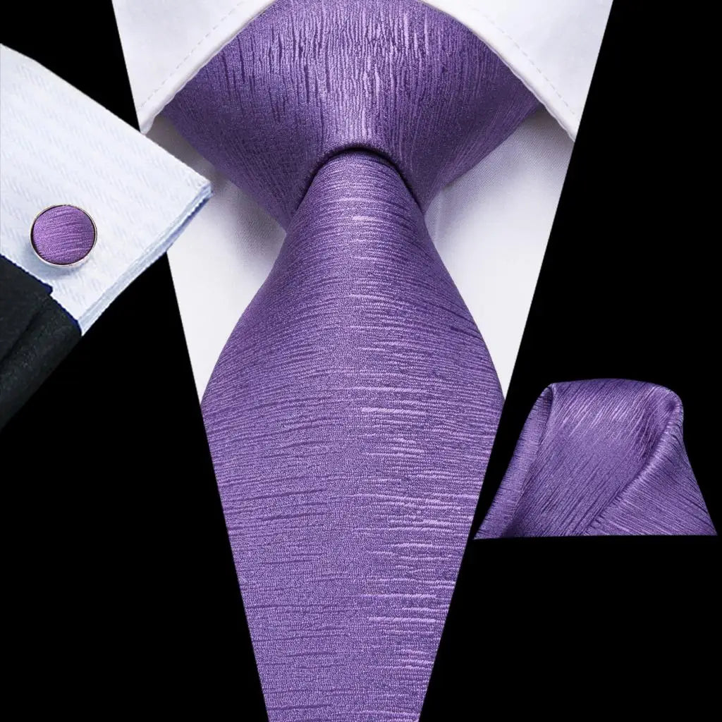 Light Purple Textured Tie With Matching Cuff Links and Pocket Square