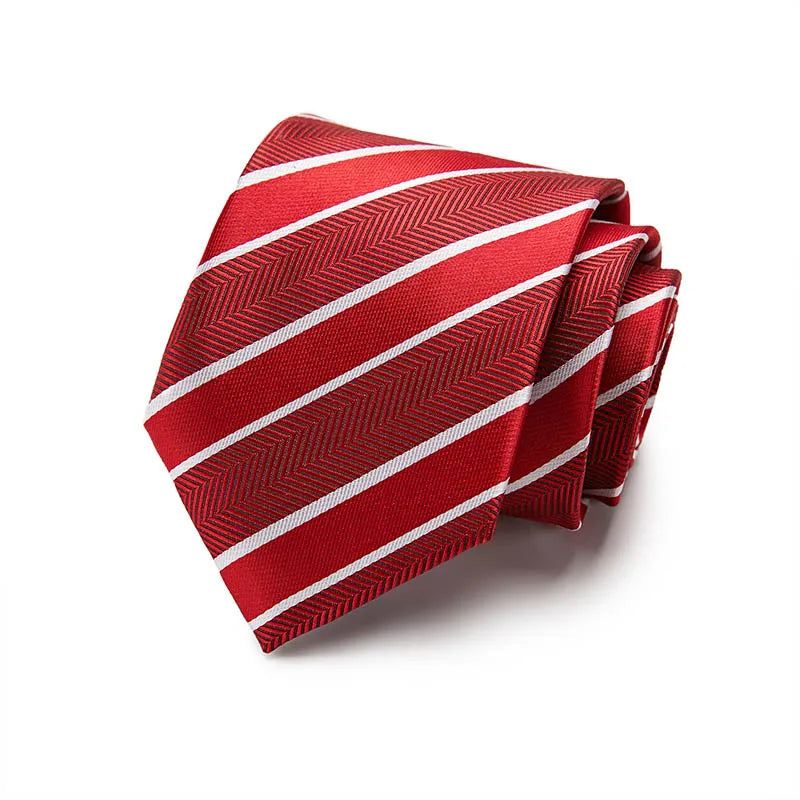 Red and White Striped Silk Tie