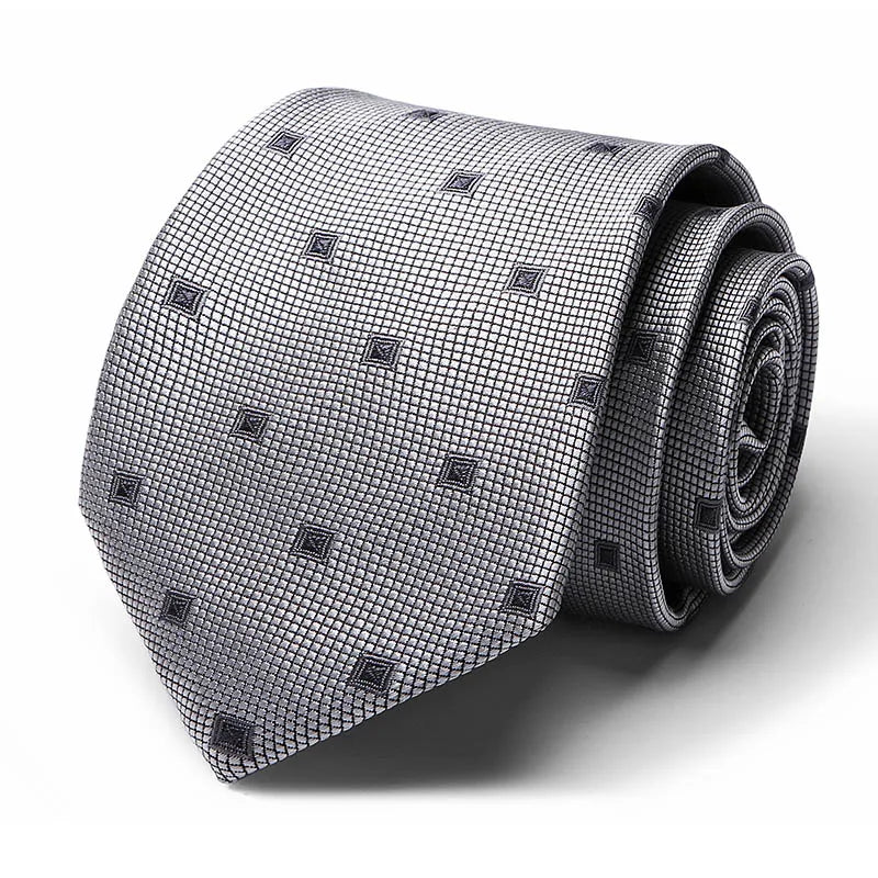 Silver Geometric Design Silk Tie