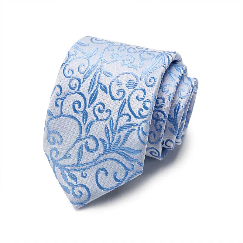 White and Blue Paisley Silk Tie