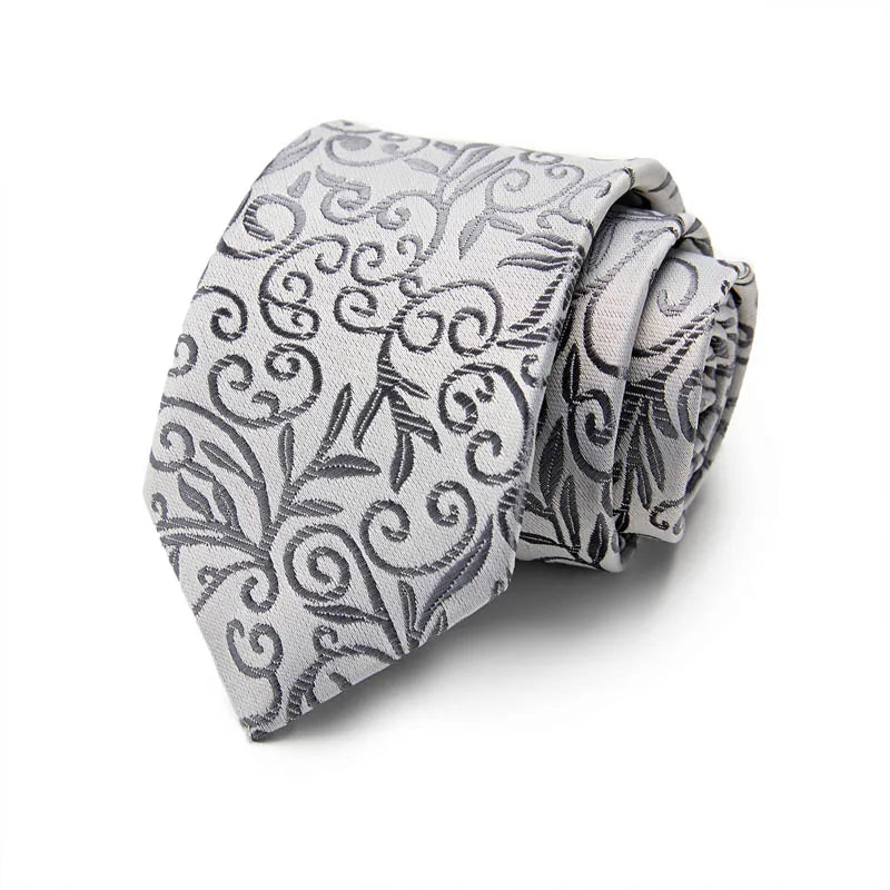 White and Grey Paisley Silk Tie